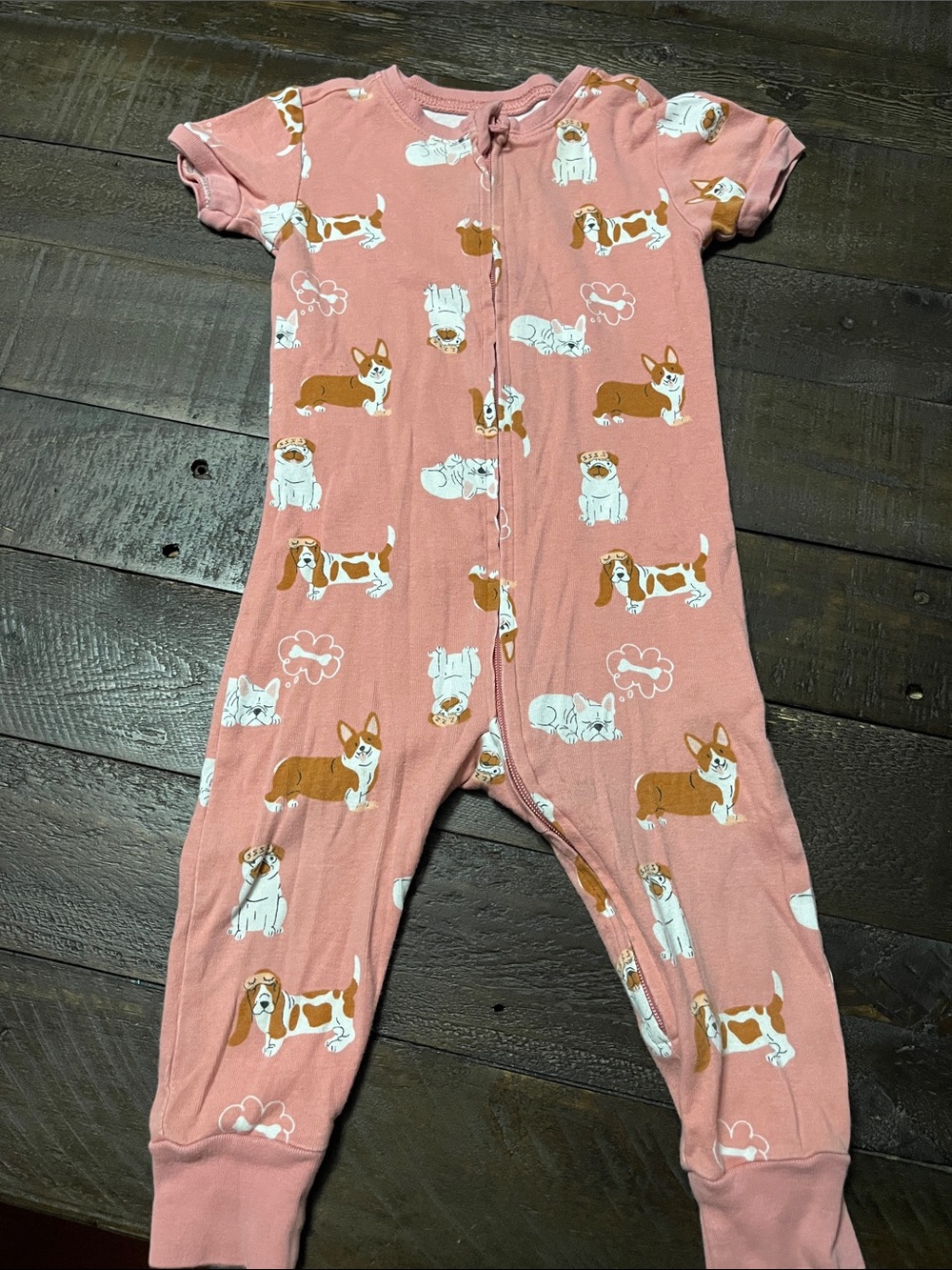 Toddler Pink Puppy Print Short-Sleeve One-Piece Romper